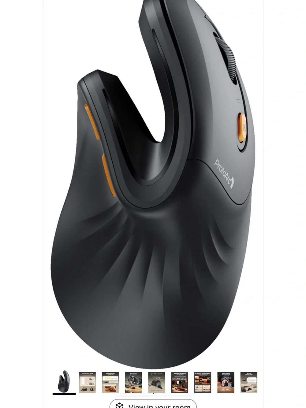 Computer Mouse Ergonomic Vertical Wireless in Matte Black with Orange Accents